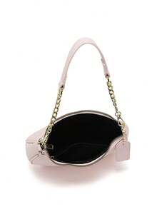 Minimalist Solid Crescent Handbag, Fashionable Baguette Tote Bag, Versatile Shoulder/Underarm Bag, Y2K Babe Bag With Bow Charm, Stylish Crossbody Bag - Watermelon Pink - View 8