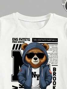 Tween Boy Cartoon Print Short Sleeve T-Shirt And Cargo Pants - White - View 3