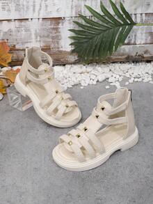 1 Pair Girls' Summer Sandals, Roman Style Sandals, Fashion Sandals, Soft Bottom Princess Sandals, And Comfortable - Beige - View 5