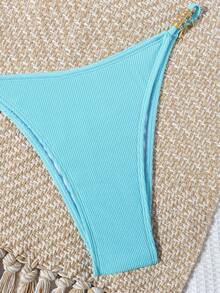 2026 New Summer Women Bikini 2 Pieces Set, Spiral Floral Print Triangle Off-Shoulder Style, Beach Vacation Swimwear - Baby Blue - View 8