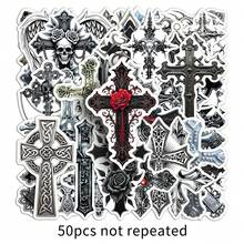 50pcs Gothic Cross Sticker Series, Unique & Cool Design, Suitable For Scrapbooking, Notebooks, Laptops, Water Bottles, Cars, Faith-Based Designs With Positive Messages, Great Gift - 50pcs/pack - View 6