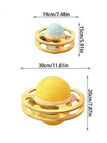 1pc Sisal Ball Turntable Cat Scratch Toy Rotating Asteroid Double-Sided Spherical Tumbler Interactive Cat Toy With A Bell Ball To Attract Cats' Attention Wear-Resistant Cat Accessories No Batteries Required - Multicolor - View 2