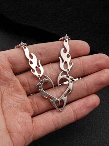 1 pieza Collar con forma de corazón, llama, estilo punk y hip hop, adecuado para hombres, regalo para ocasiones especiales - Collar de corazón de llama - Ver 5