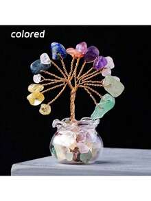 1pc Natural Crystal Mini Glass Wishing Bottle With Lucky Tree Healing Stone, Polished Gemstone Decor, Birthday Gift, Positive Energy & Good Wishes, Christmas Gift, Spring Garden Decor - Small Flowering Tree In a Fish Tank - View 20