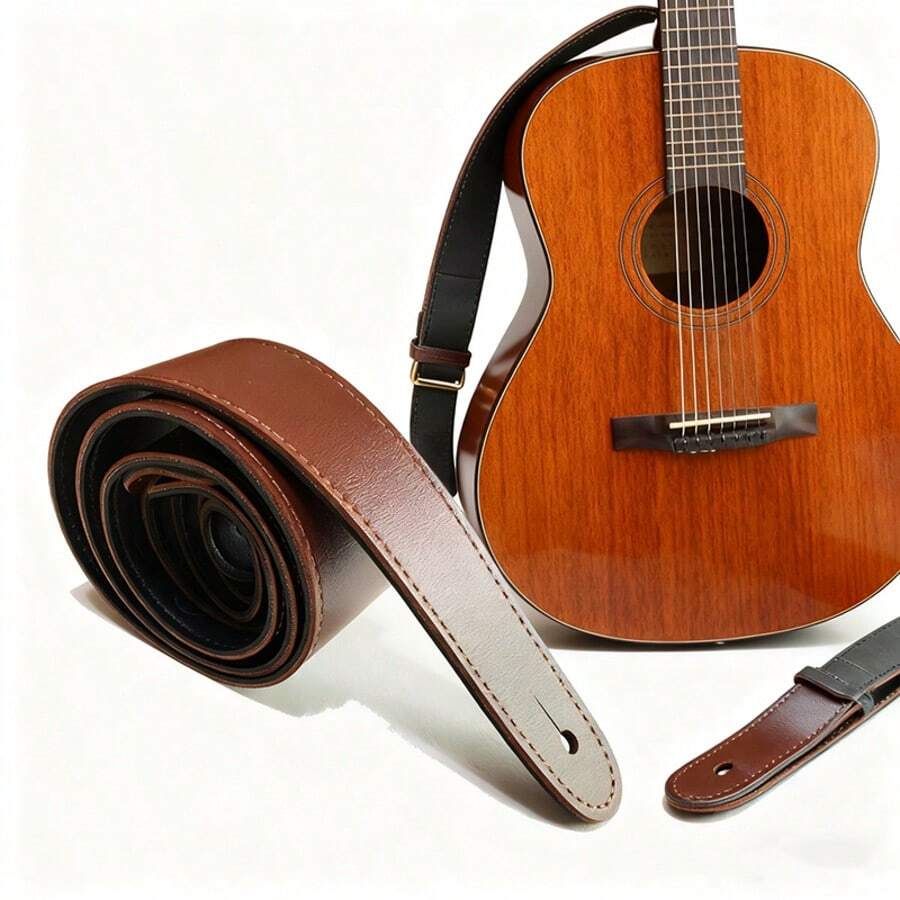 1条可调节双面黑棕色吉他/尤克里里/贝斯背带，PU材质肩带配件 - 黑色 - 查看 1