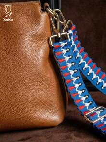 138厘米蓝色复古人物刺绣包带，可调节布质肩带，适用于手提包、斜挎包，旅行必备 - 藍色 - 查看 3