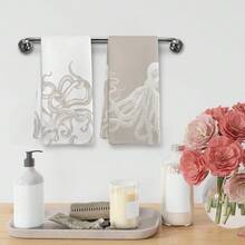 Coastal Beige Octopus Beach Decor Dish Hand Tea Towels For Bathroom Kitchen, Gir Ly Octopus Ocean Nautical Beachy Bathroom Decor, Coastal Kitchen Towels And Dishcloths Sets Of 2, 16x24 Inch - 米色 - 查看 5
