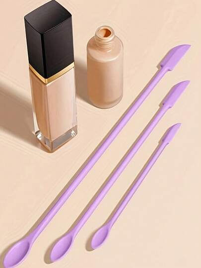 3件套硅胶化妆刮刀套装，符合人体工学的手柄，勺/刮头，耐用可重复使用的美容工具，适用于罐子、瓶子、软管，便携，易于清洁，可精准涂抹乳霜、乳液、精华液和化妆品。