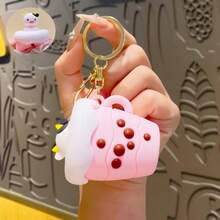 1个2026年畅销创意奶茶杯奶牛挤压玩具钥匙扣，卡通趣味减压挂件，背包挂件，完美礼物，节日礼物，生日礼物，趣味礼物，情人节礼物 - 彩色 - 查看 6