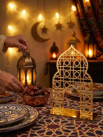 1pc/2pcs Elegant Acrylic Mosque Decor, Desktop Decoration Set Featuring Islamic Style Patterns, Suitable For Desktops, Bookshelves And Fireplaces, Can Be Used As Islamic Style Home Decor, Ramadan Decoration, Eid Al-Fitr Decoration And Ramadan Gifts
