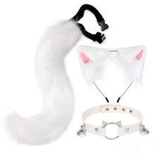 Halloween Animal Ear & Tail Set, Anime Cat Ear Headband, Handmade Cat Ear Headband, Fox Tail Accessory, Cosplay Animal Ear & Tail Set With Bell Collar - Multicolor - View 10