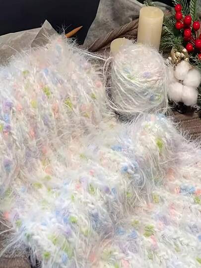 1包 50克 暖色调渐变灰羽毛海盐抛光春季字母马海毛混纺纱线 DIY围巾工艺套装