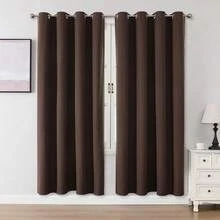 单片或双片遮光窗帘,仿亚麻质感窗帘,客厅窗帘,卧室遮光窗帘,隔热窗帘,防水窗帘,家庭影院/餐厅背景帘,顶部带孔眼窗帘,两片装,长度可选84英寸、72英寸、63英寸,两片装可选 - 深棕色 - 查看 16