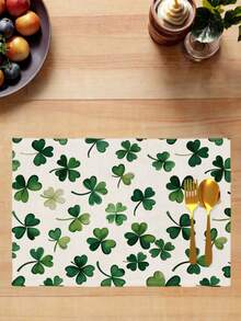4pcs Green Clover Pattern, Spring St. Patrick's Day Theme, Farmhouse Style Heat-Resistant Placemats, Suitable For Patio Round Tables, Parties, Kitchen, Dining Tables, Afternoon Tea Gatherings - Green - View 6