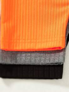 3pcs/Set Young Girls Slim Fit Casual Solid Color Ribbed Camisole Jumpsuit - Orange - View 7