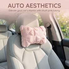 1个毛绒蝴蝶结针织面料汽车头枕颈枕，女士汽车内饰配件 - 毛絨蝴蝶結針織 - 查看 8