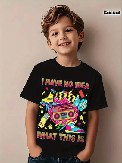 Camiseta temática de los años 70, 80 y 90 para niños - Retro para niños y niñas con estampado de números 70 y 80, cuello redondo, atuendo casual de verano para los años 70, 80 y 90 o atuendo casual (lavable a máquina) Camiseta corta con estampado de anime japonés retro, camiseta corta casual de las cuatro estaciones