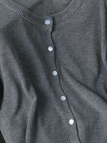 2026 Spring/Summer New Lightweight Stretchy Crew Neck Knit Cover Up, Versatile & Elegant Vacation Wear - Grey - View 5