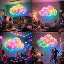 1PC DIY Thundercloud LED Light, Led Wall Lamp, LED Light Strip, LED Cloud Light With Music Rhythm, LED Light String, USB-Powered Wall-Mounted Giant Cloud Lamp, DIY Thundercloud Night Light, Vibrant Mood Night Light, Decorative Lighting, Bedroom LED Light, Ideal Festive Decor For Offices, Bedrooms, Hotels, Parties, And Restaurants - 多色款 - 查看 8