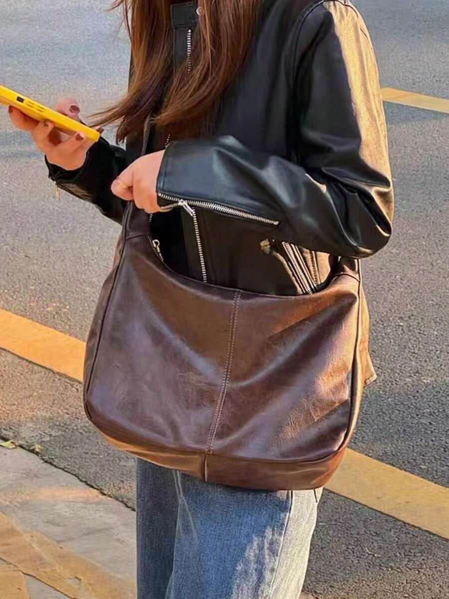 Vintage Maillard Crossbody Bag, Women's New Korean Fashion Handbag, Large Capacity Shoulder Bag, Essential For Back To School Season, Great Teacher's Day Gift, Appreciation Gift, Teacher's Bag, Education Worker's Gift, Ideal Bridesmaid Gift For Mom, Retro Style Women Bag, Teacher Gift - Brown - View 1