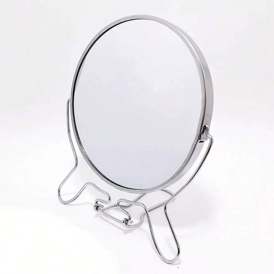 Double-Sided Magnifying Rotating Makeup Mirror With Tabletop Stand - Silver - View 1