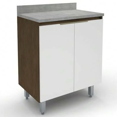 Gabinete Balcão Cozinha 70cm 2 Portas Linha Porto Deluxe Branco / Tannat