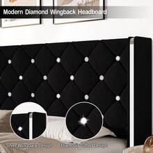 Twin/ Full/ Queen/ King Size Bed Frame With Wingback Headboard, Upholstered Bed Frame With Diamond Headboard And Footboard, Faux Leather Modern Bed Frame, Easy Assembly, Purple/ Blue/ Pink/ White/ Black/ Green - Black - View 2