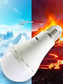 E27 LED Bulb, Wide Area Lighting | Super Bright High Power, Rechargeable Lithium Battery, Built-In Charger Emergency Light, Convenient Hanging Hook Accessory, Indoor Use, Emergency Lighting | Modern Design | Plastic - Multicolor - View 6