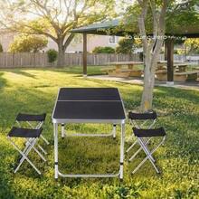 Mesa Plegable Tipo Portafolio 4 Bancos Para Jardín Portátil Color Negro - Negro1 - Ver 3