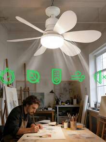 6-Blade LED Ceiling Fan With Light And Remote Control, E27 Base, 40W Dimmable LED Ceiling Fan Suitable For Bedroom And Living Room, 3 Wind Speeds, Timer, Night Light Function - Six-blade Fan Light 520 - View 2