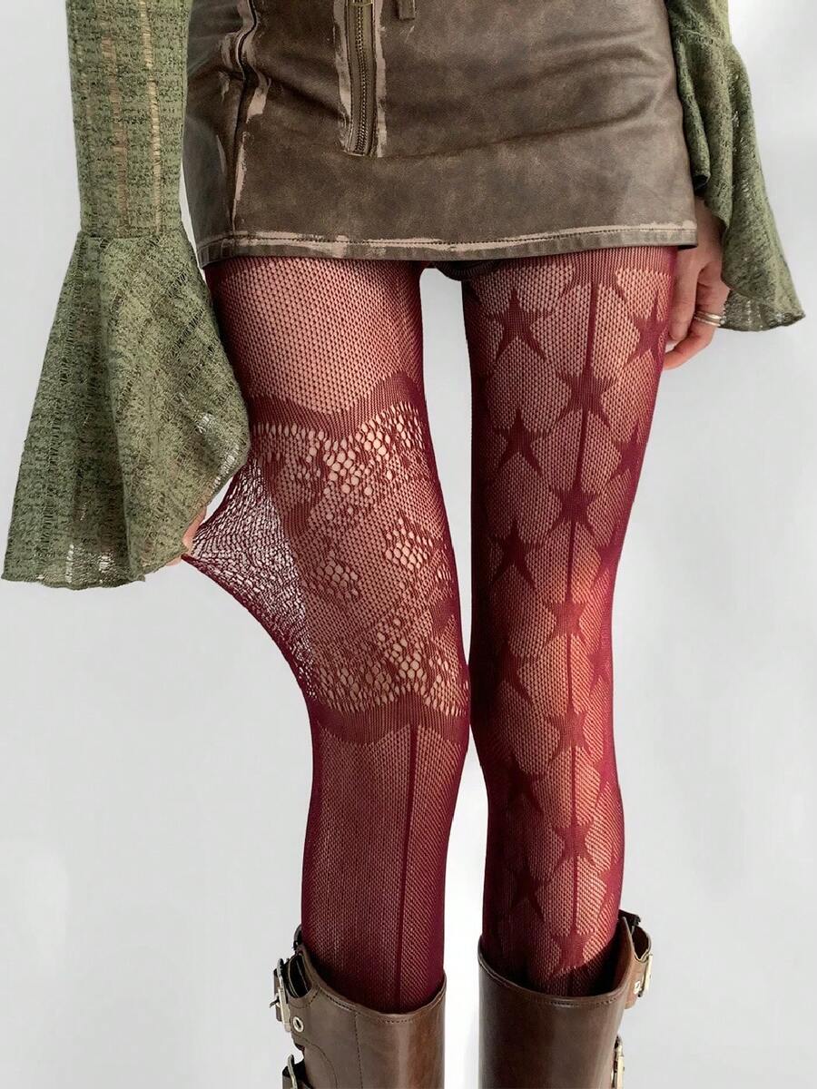 AB Hollow Lace Pantyhose, Ultra-Thin Mesh Gray Stockings, Star Gray Fishnet Tights For Women - Multicolor - View 1