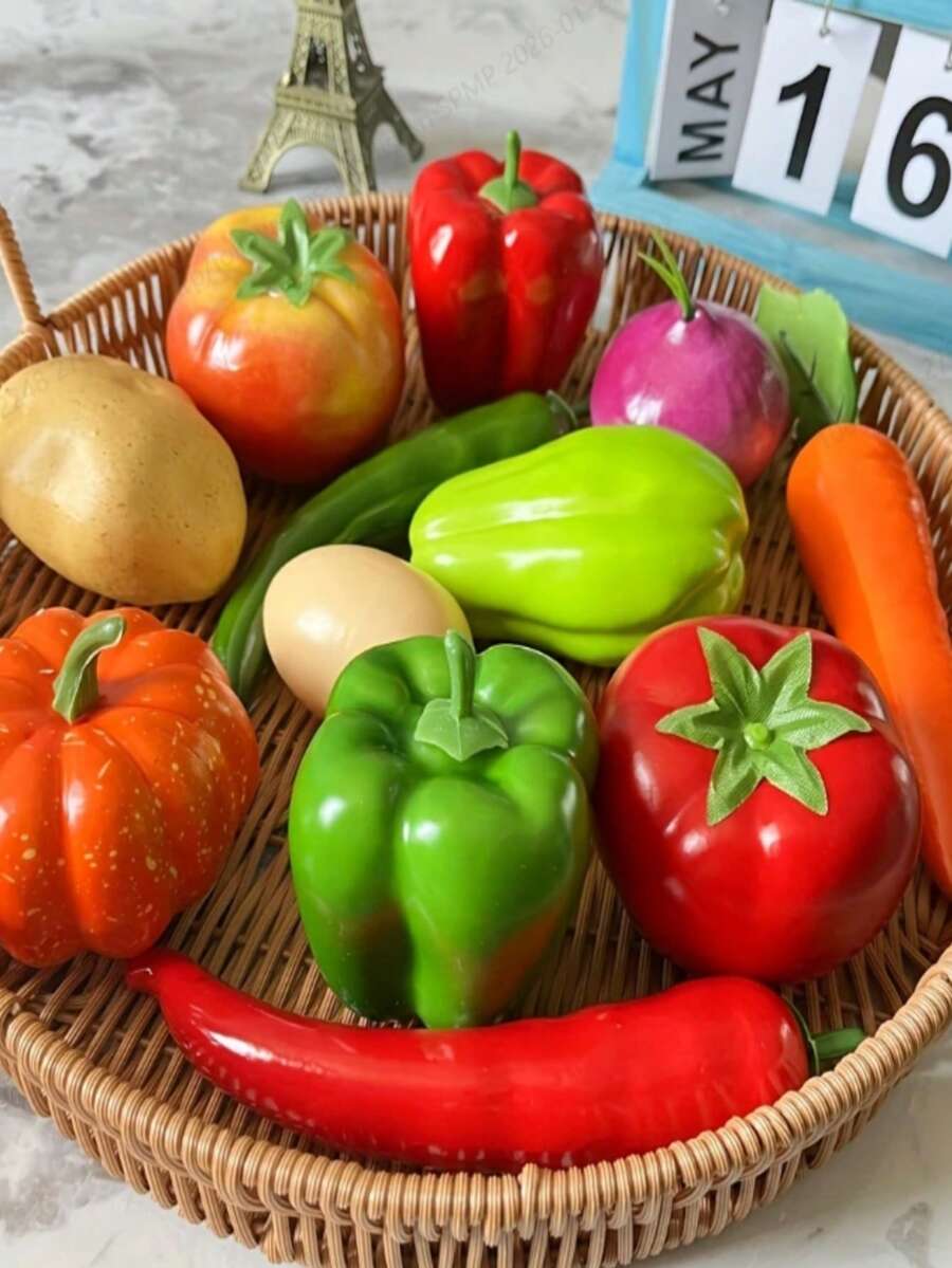 12/4pcs Realistic Vegetable Decor, Lifelike Potato, Pumpkin, Carrot And Chili Decorations, Suitable For Home, Exhibition, Desk, Room Decor - Multicolor - View 1