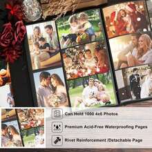 Lanpn Photo Album 4x6 1000 Pockets, Extra Large Big Capacity Linen OUR MEMORIES Hardcover Large Photo Book Photobook That Holds 1000 Vertical And Horizontal Pictures Black - ColorB - 查看 5