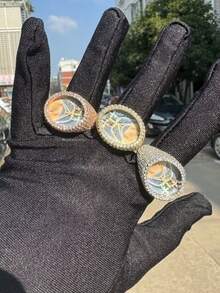 (Custom-Made) 1pc Custom Round Photo Frame Ring, Brass Inlaid Cubic Zirconia Hip Hop Casual Daily Wear Jewelry - Rose Gold - View 18