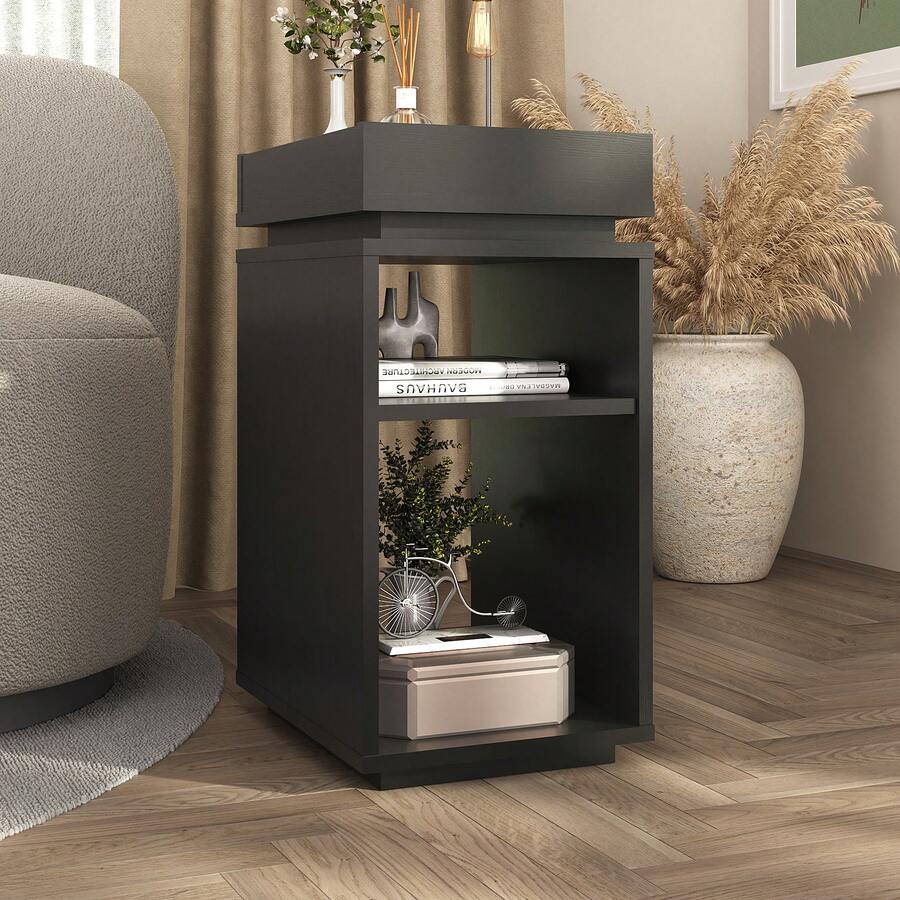 Mesa de Apoio Lateral Moderna para Sala ou Recepções Olívia com Nicho - Artely - Preto - Visão 1