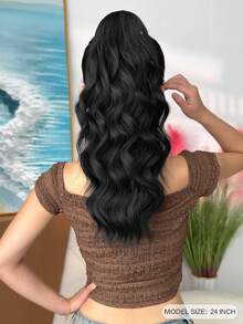 18 Inch Black Water Wave Heat Resistant Synthetic Fiber Ponytail Hairpiece, Suitable For Women's Party And Daily Use - Black - View 4