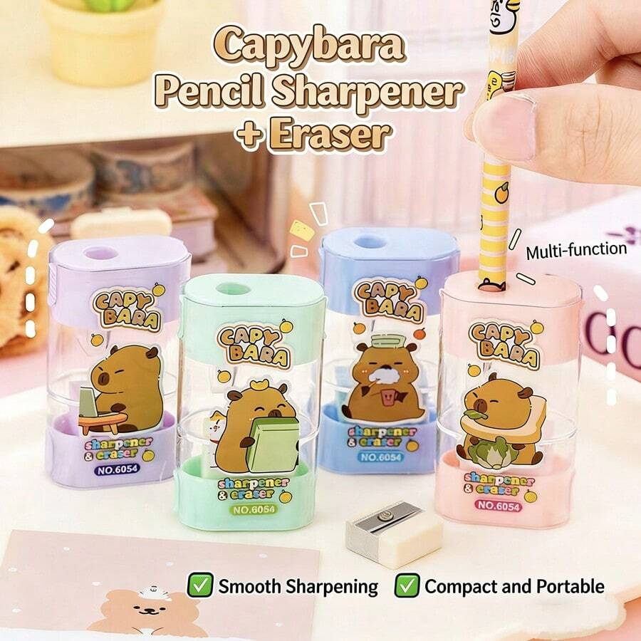 1pc/Capybara Elementary School Pencil Roller, Hand Cranked Automatic Lead Sharpener, Children's Learning Supplies Sharpener - Kapibala Pencil Sharpener - View 1