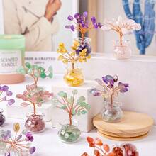 1pc Natural Crystal Mini Glass Wishing Bottle With Lucky Tree Healing Stone, Polished Gemstone Decor, Birthday Gift, Positive Energy & Good Wishes, Christmas Gift, Spring Garden Decor - Small Flowering Tree In a Fish Tank - View 2