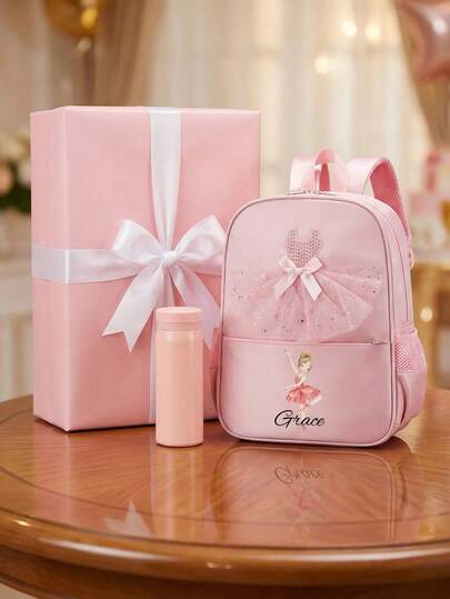 Esta mochila grande y personalizable de múltiples bolsillos de unicolor, mochila de ballet, que viene en color rosa, una mochila estilo princesa rosa, es un regalo ideal para volver a la escuela