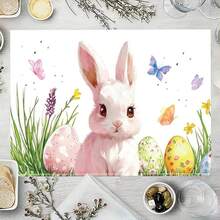 2/4/6 Pcs Easter Placemats, Colorful Rabbit Linen Placemats, Easter Cross White Dove Placemats, 12.0 X 18.0 Inch Heat-Resistant Placemats, Suitable For Easter Party, Home Kitchen Decor, Easter Table Mats, Party Dining Table Decor Set - Multicolor - View 6