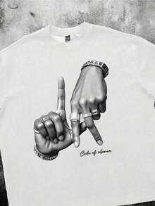 Manfinity Herr Rund Halsad Bokstavstryck Avslappnad Mångsidig Vardagskläder Kortärmad T-shirt Sommarkläder - Vitt - Visa 3