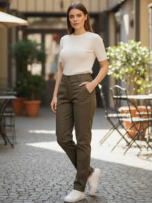Women's Twill Pants With Lycra And Inset Pockets - Màu xanh lục của thợ săn - Xem 1
