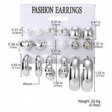 VKME 18件套金属材质爱心珍珠不对称卡片耳环套装 - XH92825184-85 - 查看 10