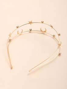 1pc Star & Moon Headband, Girls Back To School Gold Star & Moon Shiny Rhinestone Five-Pointed Star Hair Accessory - Gold - View 5