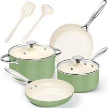 Pots And Pans Set Non Stick - Titanium Cookware Set Ceramic Coating, 8 - Pcs Nonstick Pots And Pans With Handle, Dishwasher  Induction Compatible, Green - Ceramic Cookware Green + 8pc Set - View 1