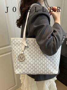 大容量女士通勤包，个性化手提包，2025新款精致小众单肩包，高品质女士包 - 白色 - 查看 4