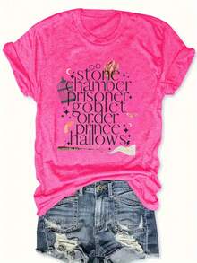 Tops4074 Printed Round Neck T-Shirt Casual Short Sleeve Top Loose And Comfortable Summer - Màu xám đen - Xem 11