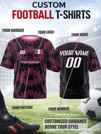 Plus Size Men's Customizable Soccer Jersey - Personalize With Name, Number, Logo, Team Or Sponsor. Made Of Breathable, Quick-Dry Fabric. Suitable For Team Matches, Training, Sports, Casual Wear, Fan Cheering, Gifts. Fashionable For Spring/Summer Soccer Season