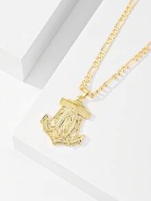 1pc Classic European Style Copper Inlaid Zirconia Fish Hook Guadalupe Virgin Mary Pendant Necklace, Limited Edition, Suitable For Christmas/Thanksgiving/Halloween/Mother's/Valentine's Day Gifts, Catholic First Communion, Everyday Wear And Prayer - Yellow Gold - View 2