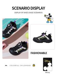 Disney 1 Pair Mickey Mouse Collaboration Children's Sneakers, Suitable For Daily Wear, Festivals, Sports, Outdoor Activities, Comfortable, Non-Slip, Breathable (Boys' Sneakers, Boys' Skate Shoes, Children's Sneakers, Girls' Sneakers, Girls' Skate Shoes) - Black - View 7